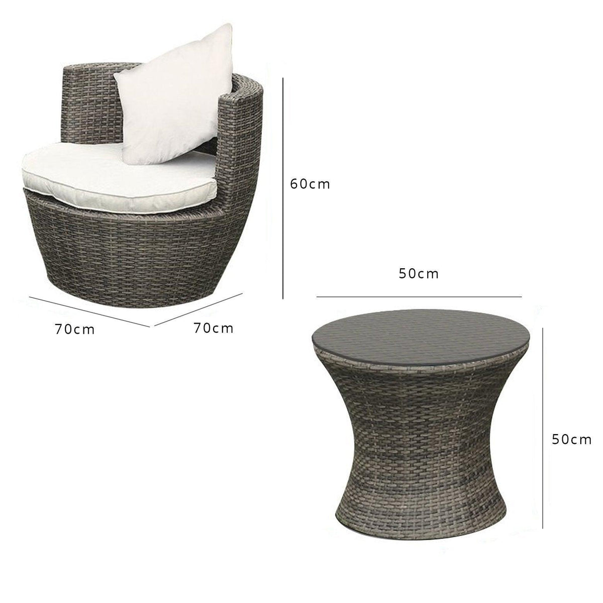 Outlet - 2 Seater Rattan Egg Chair Bistro Set - Grey