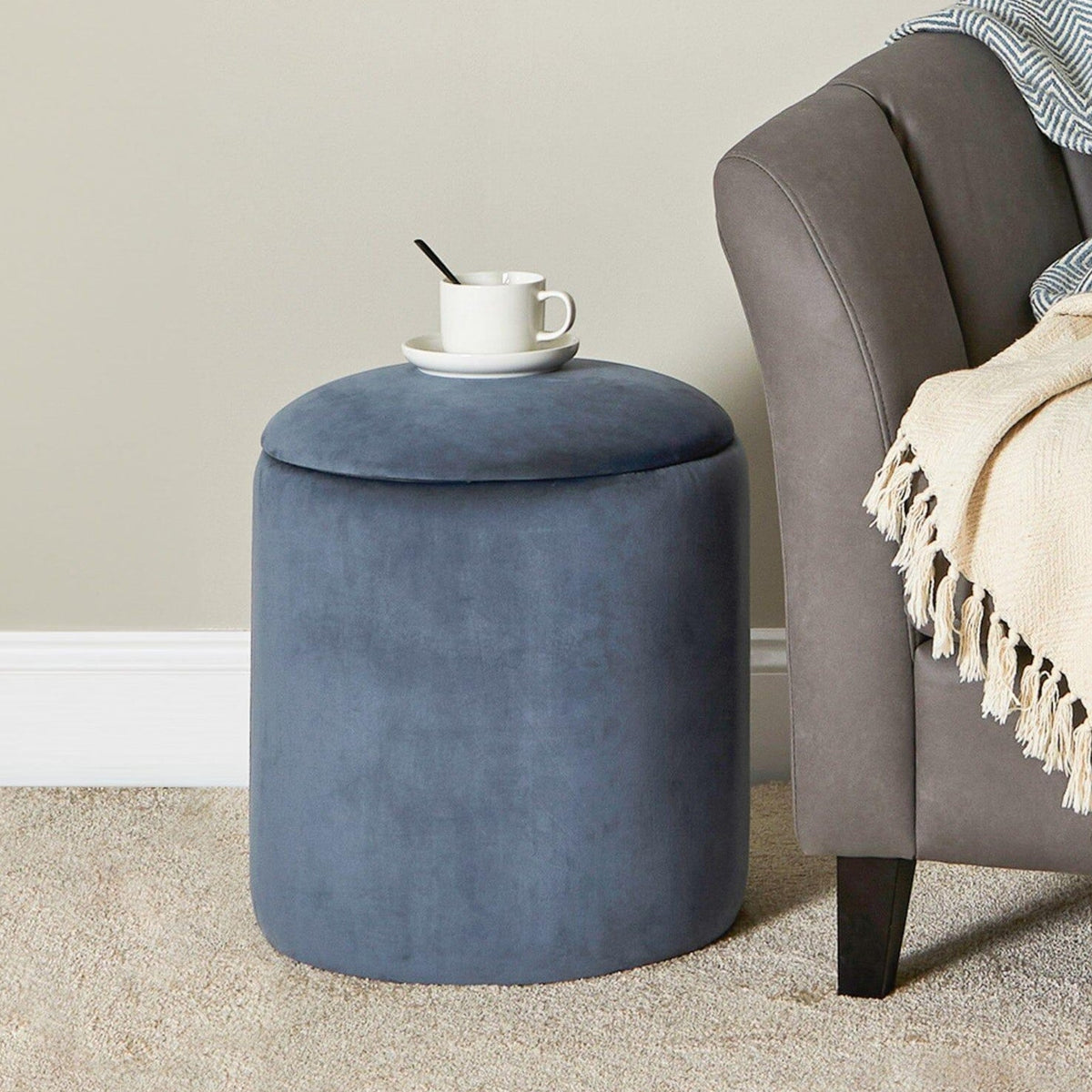 Outlet - Abigail Storage Pouffe/Footstool - Horizon Blue