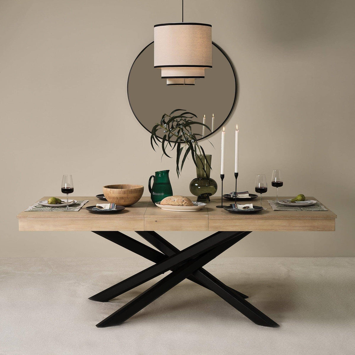 Amelia Whitewash Dining Table Set - 6 Seater - Freya Sand Dining Chairs - Black Legs