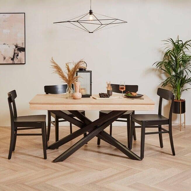 OUTLET - Amelia Whitewash Wood Extendable Dining Table with Black Legs