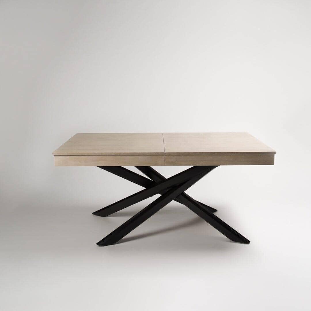 OUTLET - Amelia Whitewash Wood Extendable Dining Table with Black Legs