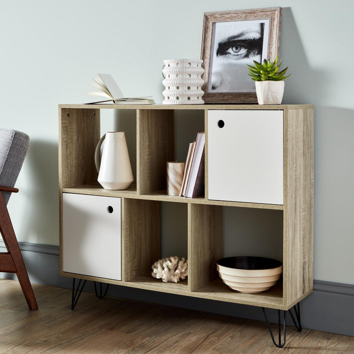 OUTLET - Anderson Cube Storage Unit - Oak Effect with White Cupboards
