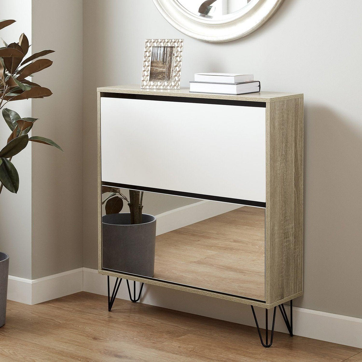OUTLET - Anderson Shoe Cabinet - 2 Door - Oak Effect & White