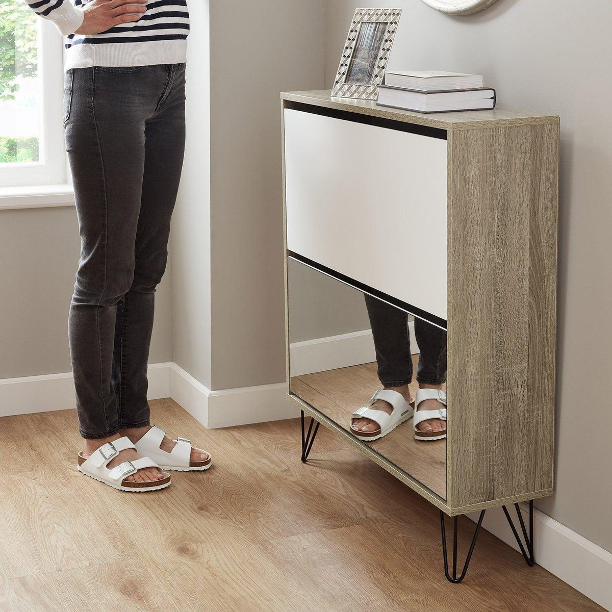 OUTLET - Anderson Shoe Cabinet - 2 Door - Oak Effect & White
