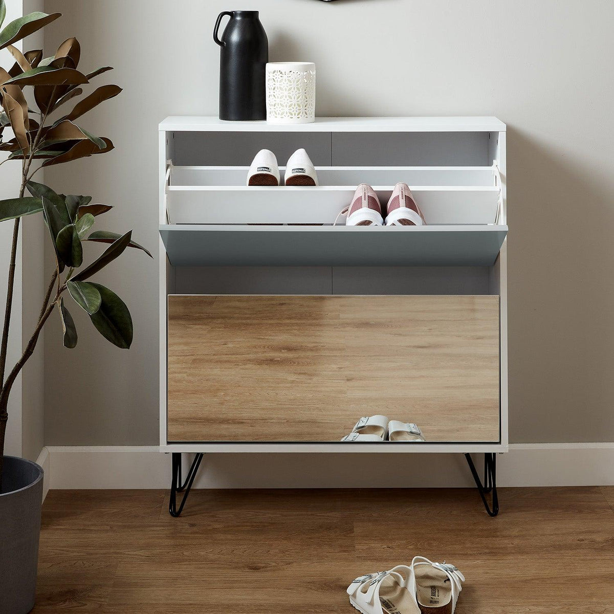 OUTLET - Anderson Shoe Cabinet - 2 Door - White & Grey