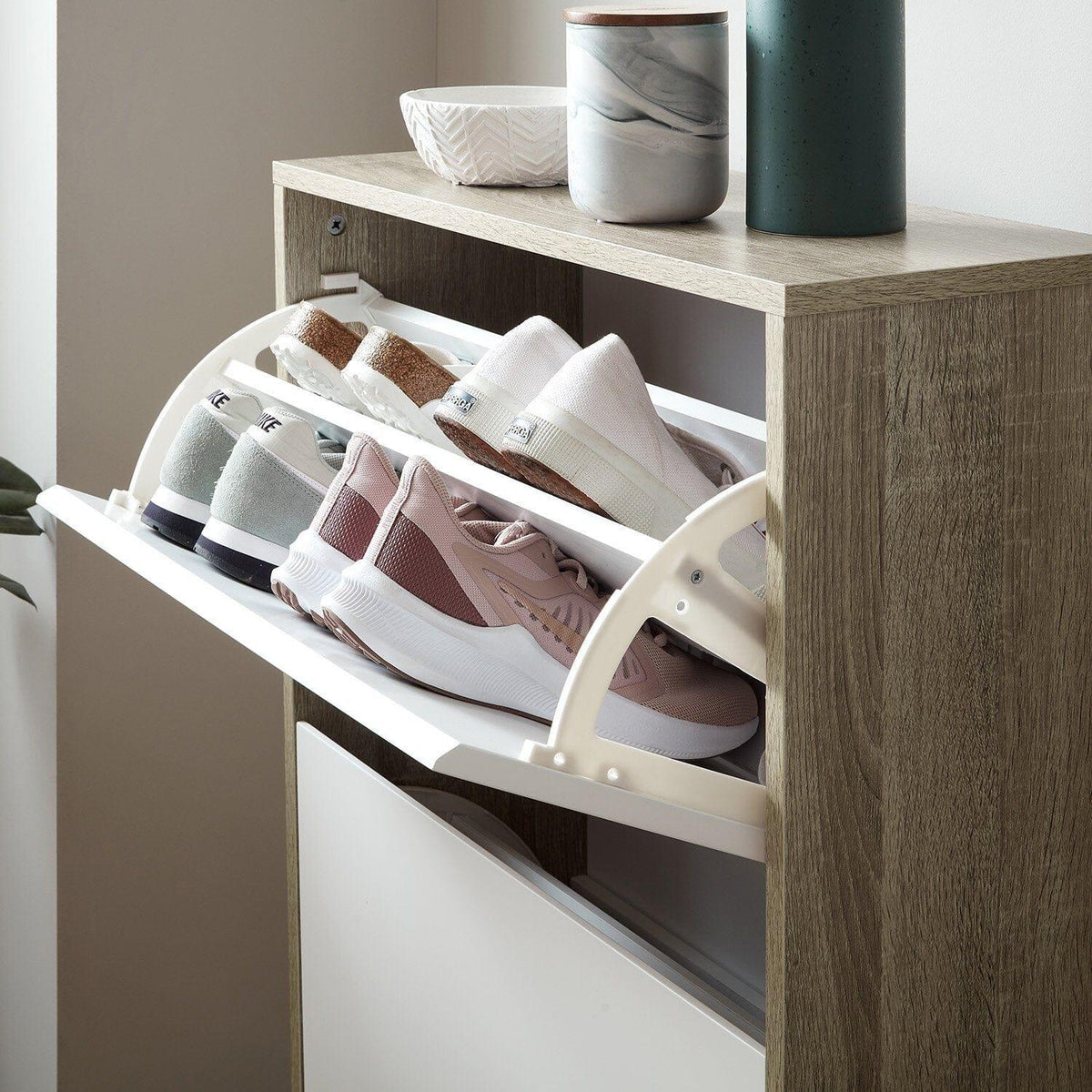 OUTLET - Anderson Shoe Cabinet - 3 Door - Oak Effect & White