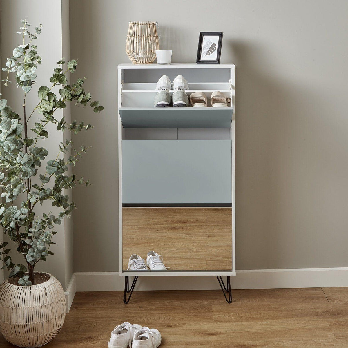 OUTLET - Anderson Shoe Cabinet - 3 Door - White & Grey