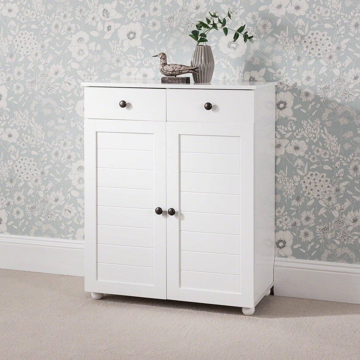 OUTLET - Ascot Shoe Cabinet - White Storage Cupboard
