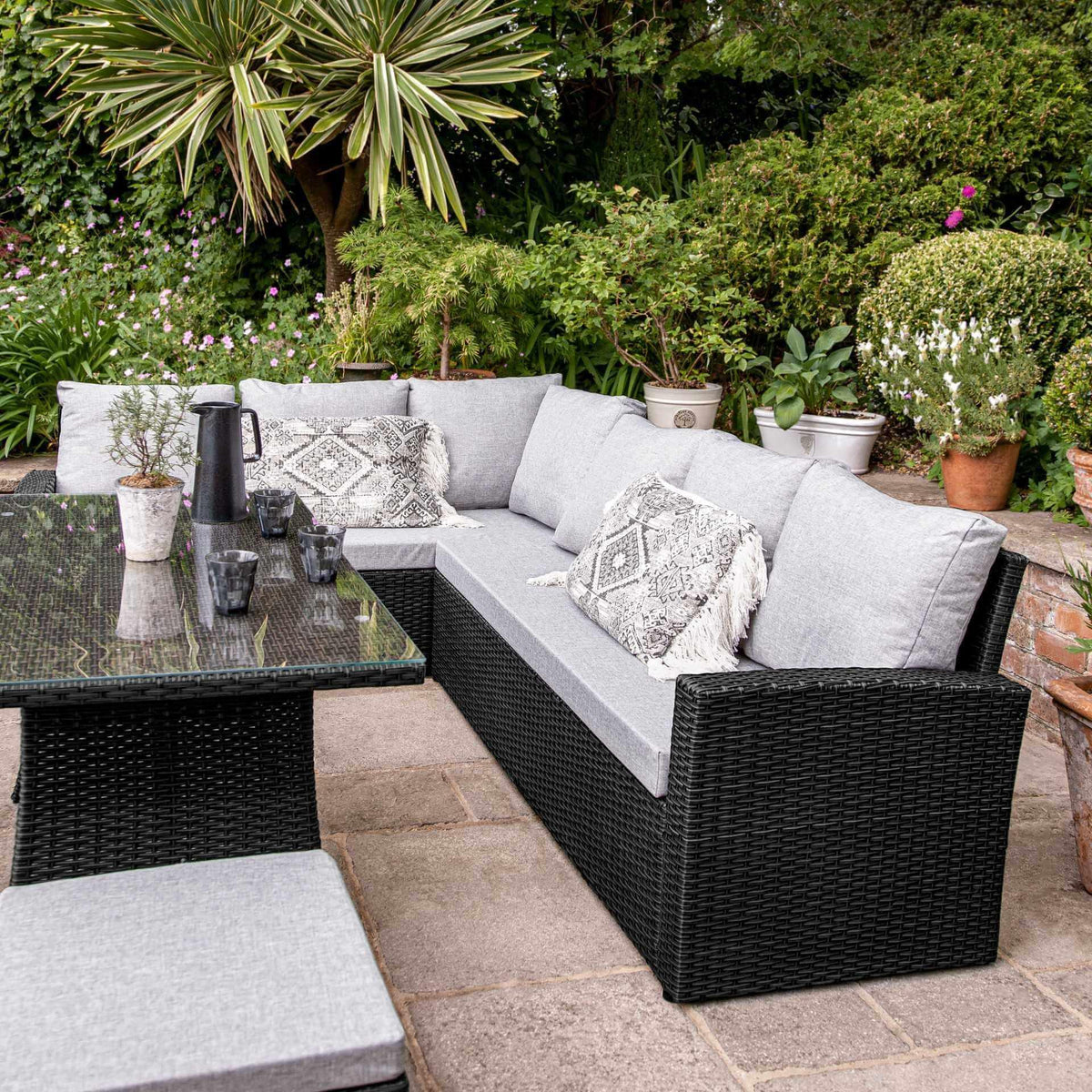 Outlet - Aston Rattan Corner Sofa Set - 9 Seater - Black