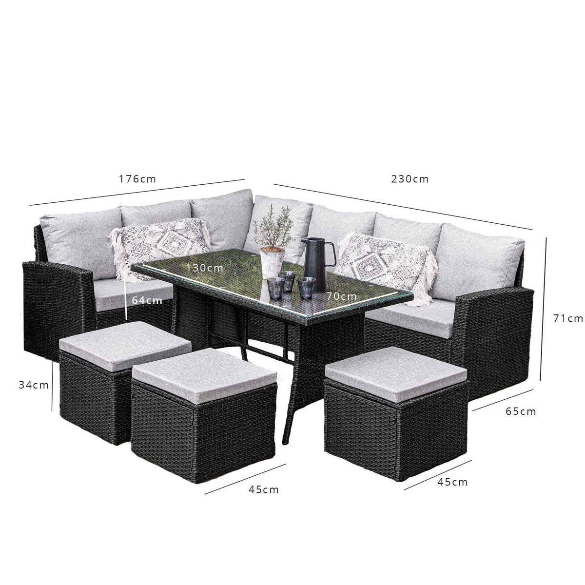 Outlet - Aston Rattan Corner Sofa Set - 9 Seater - Black
