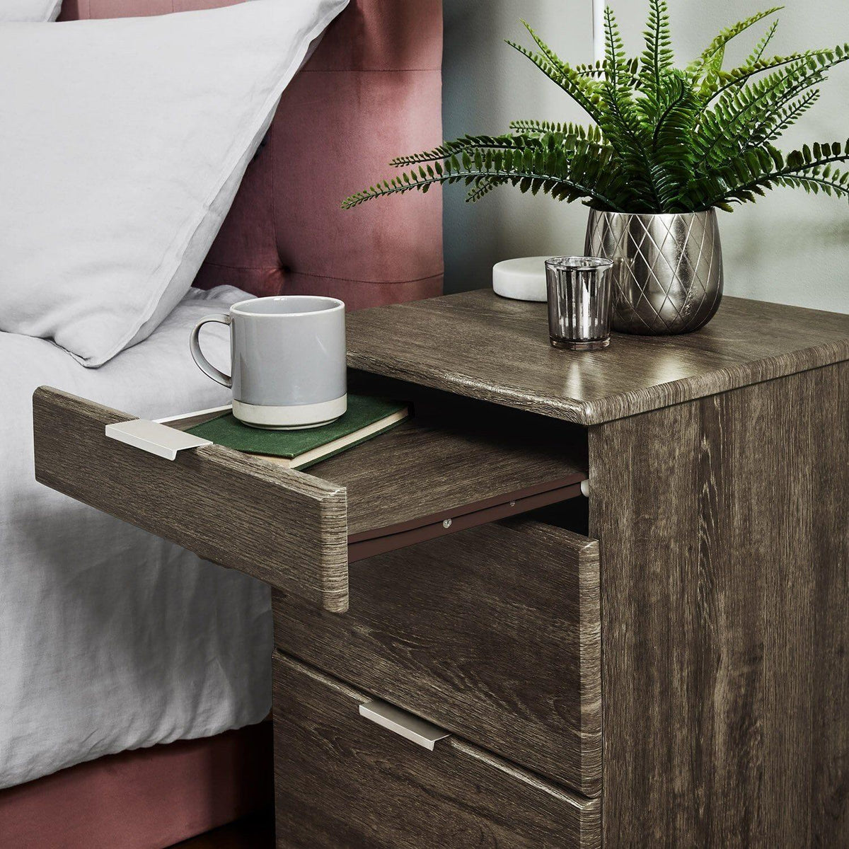 OUTLET - Ayla Bedside Table - Dark Oak
