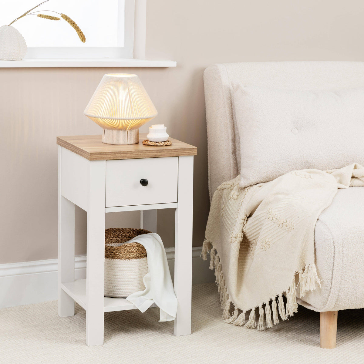 Outlet - Bampton 1 Drawer Bedside Table - White