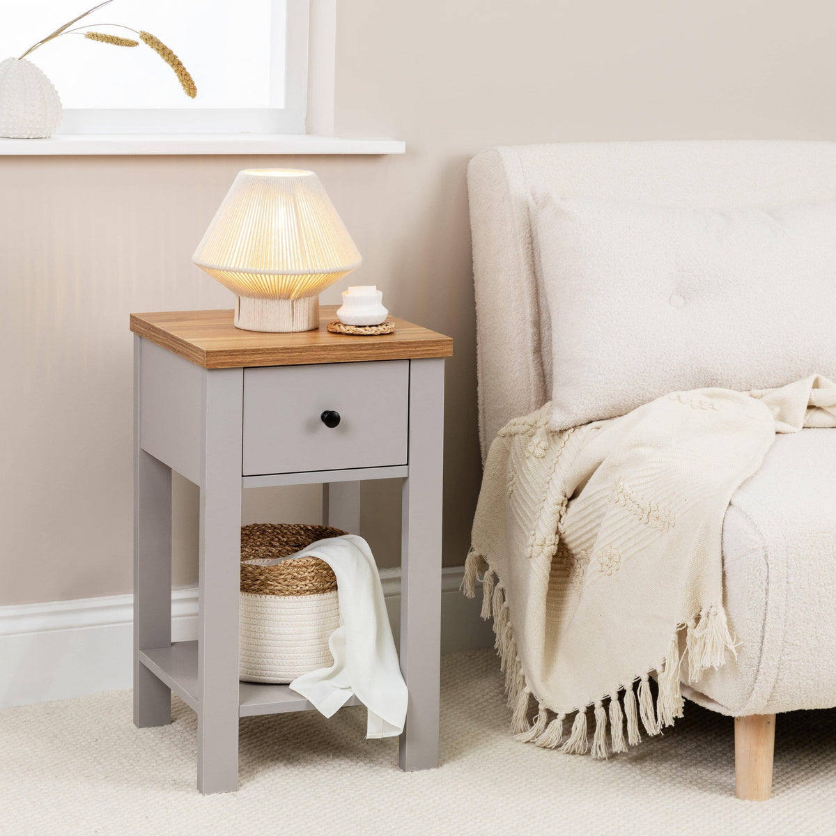 Outlet - Bampton 1 Drawer Bedside Table - Grey