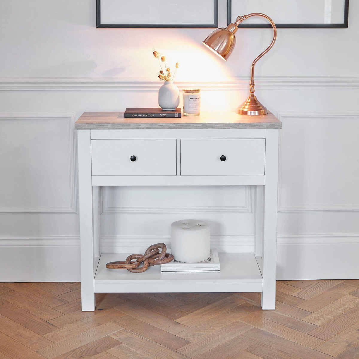 Outlet - Bampton White 2 Drawer Console Table