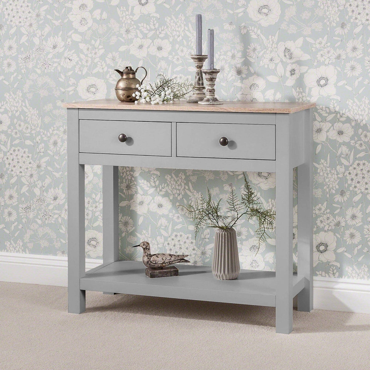 OUTLET - Bampton Stone Grey 2 Drawer Console Table