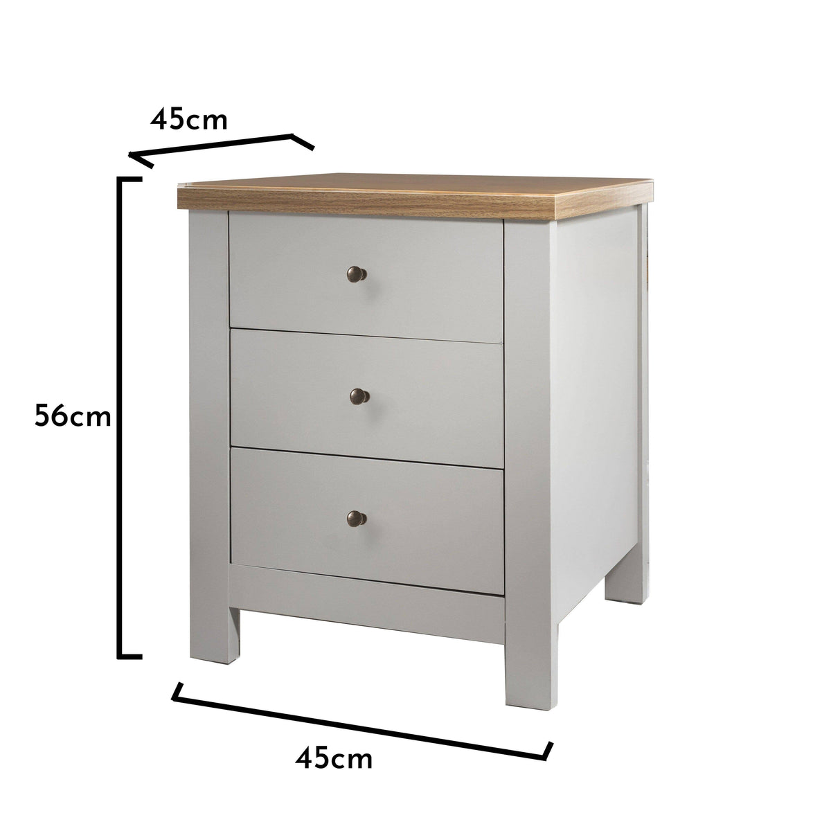 Outlet - Bampton 3 Drawer Bedside Table - Grey