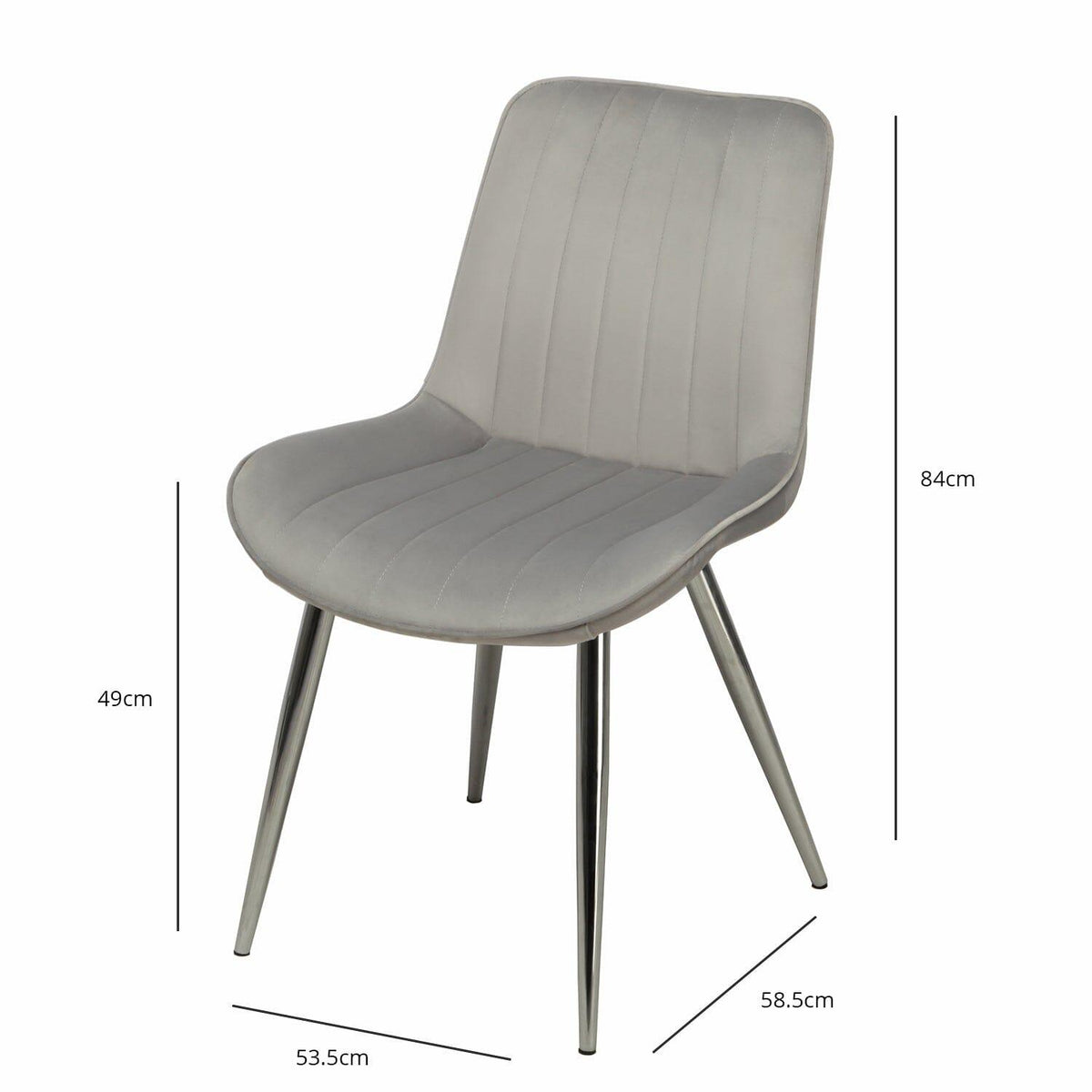 OUTLET - Bella Grey Velvet Dining Chairs - Set of 2 - Chrome Legs