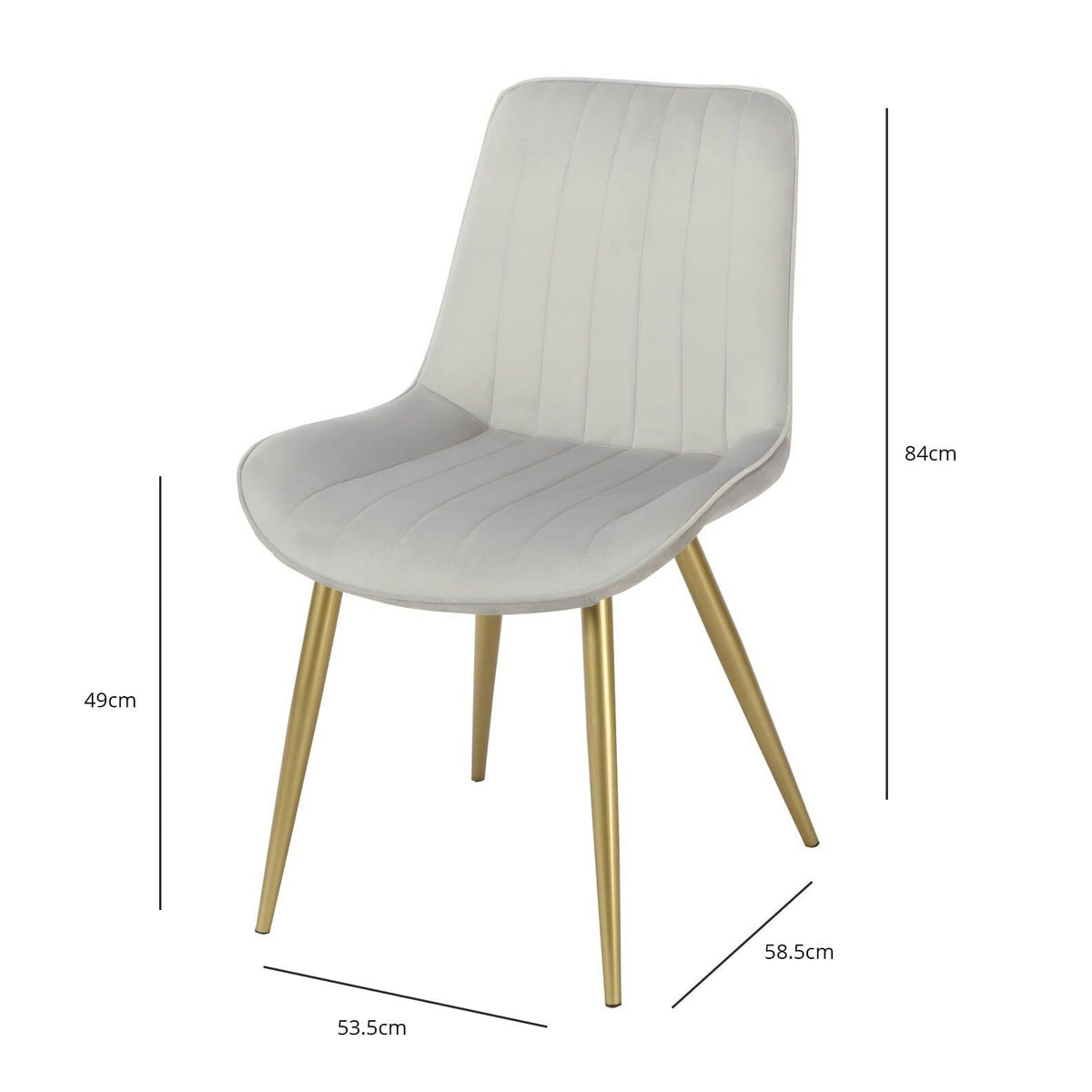 OUTLET - Bella Grey Velvet Dining Chairs - Set of 2 - Gold Legs