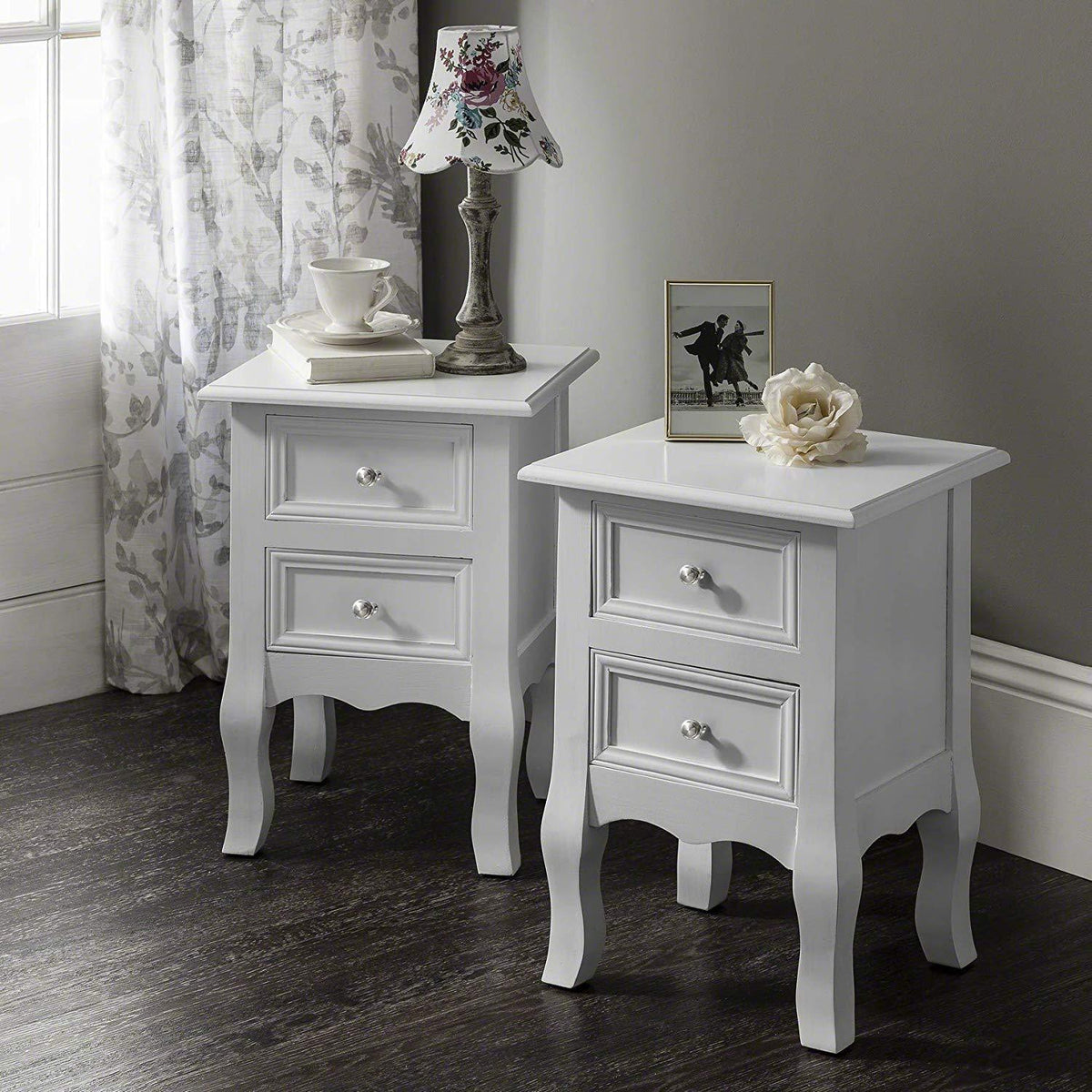 OUTLET - Bette 30cm 2 Drawer Bedside Table - Set of 2 - Ivory White