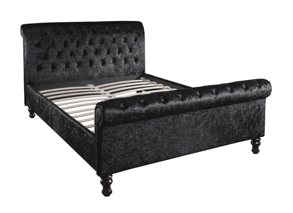 Outlet - Black Crushed Velvet Sleigh Bed Frame King Size