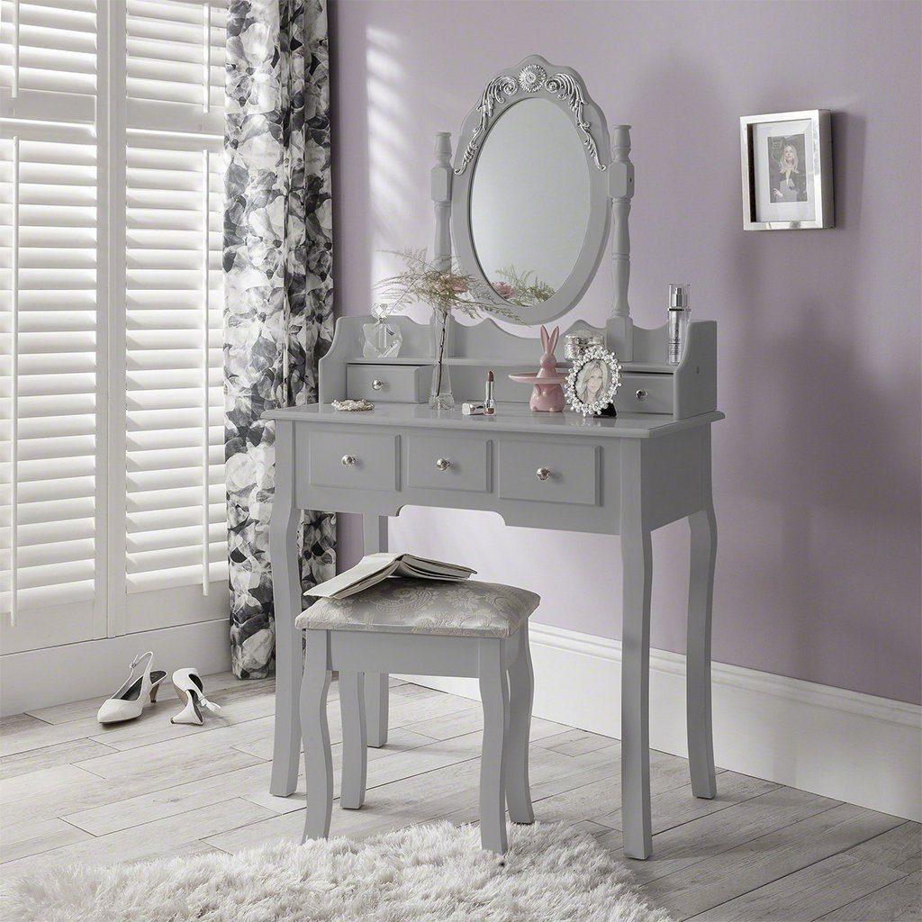 OUTLET - Capri Grey Dressing Table with Mirror & Stool