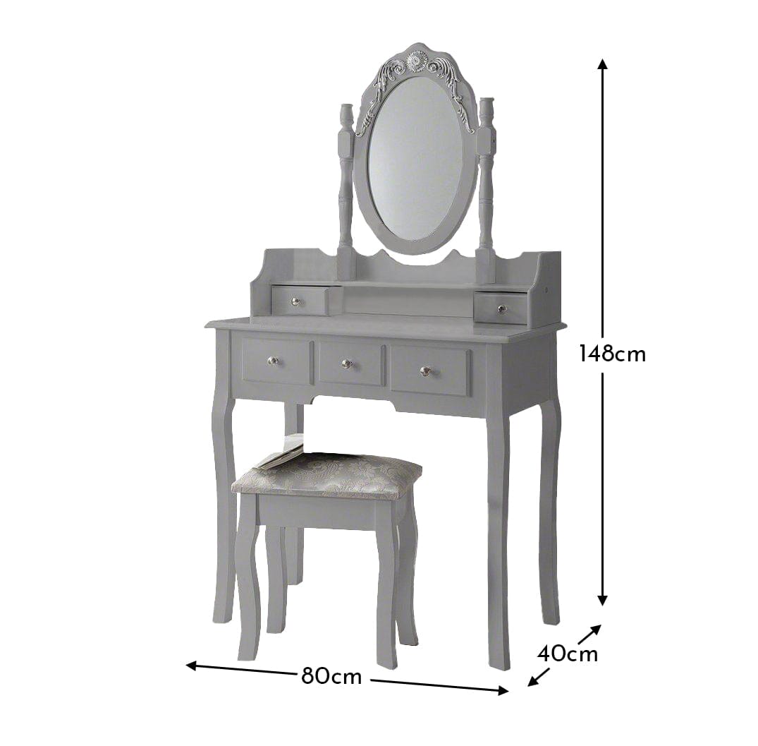 Capri Grey Dressing Table with Mirror & Stool
