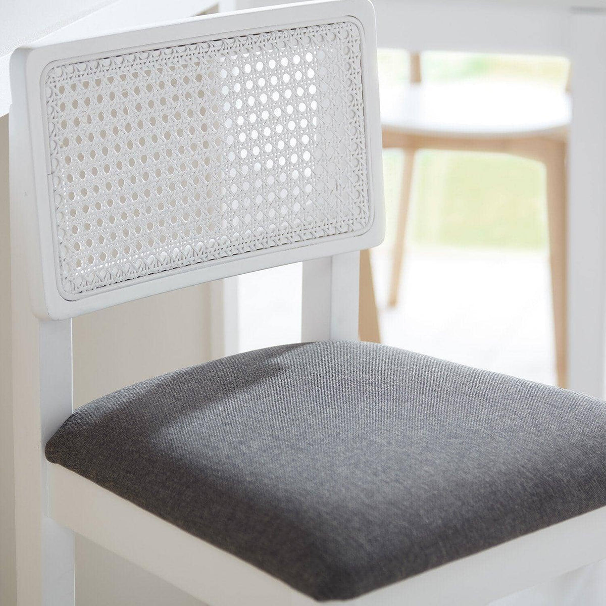 OUTLET - Charlie White Cane Bar Stool - White Legs