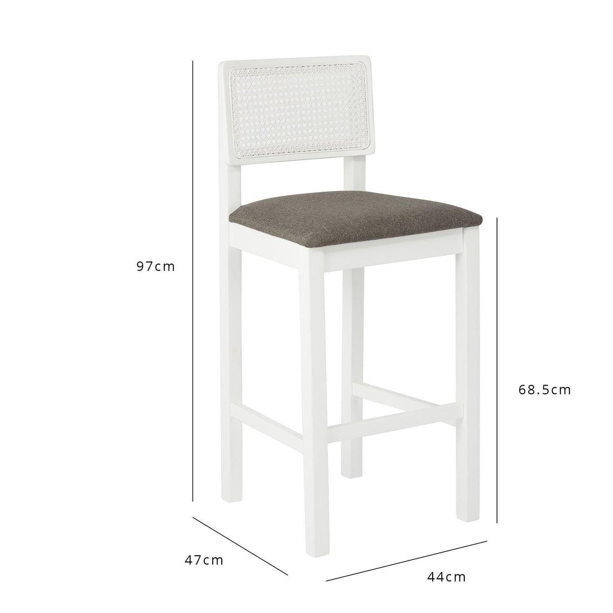 OUTLET - Charlie White Cane Bar Stool - White Legs