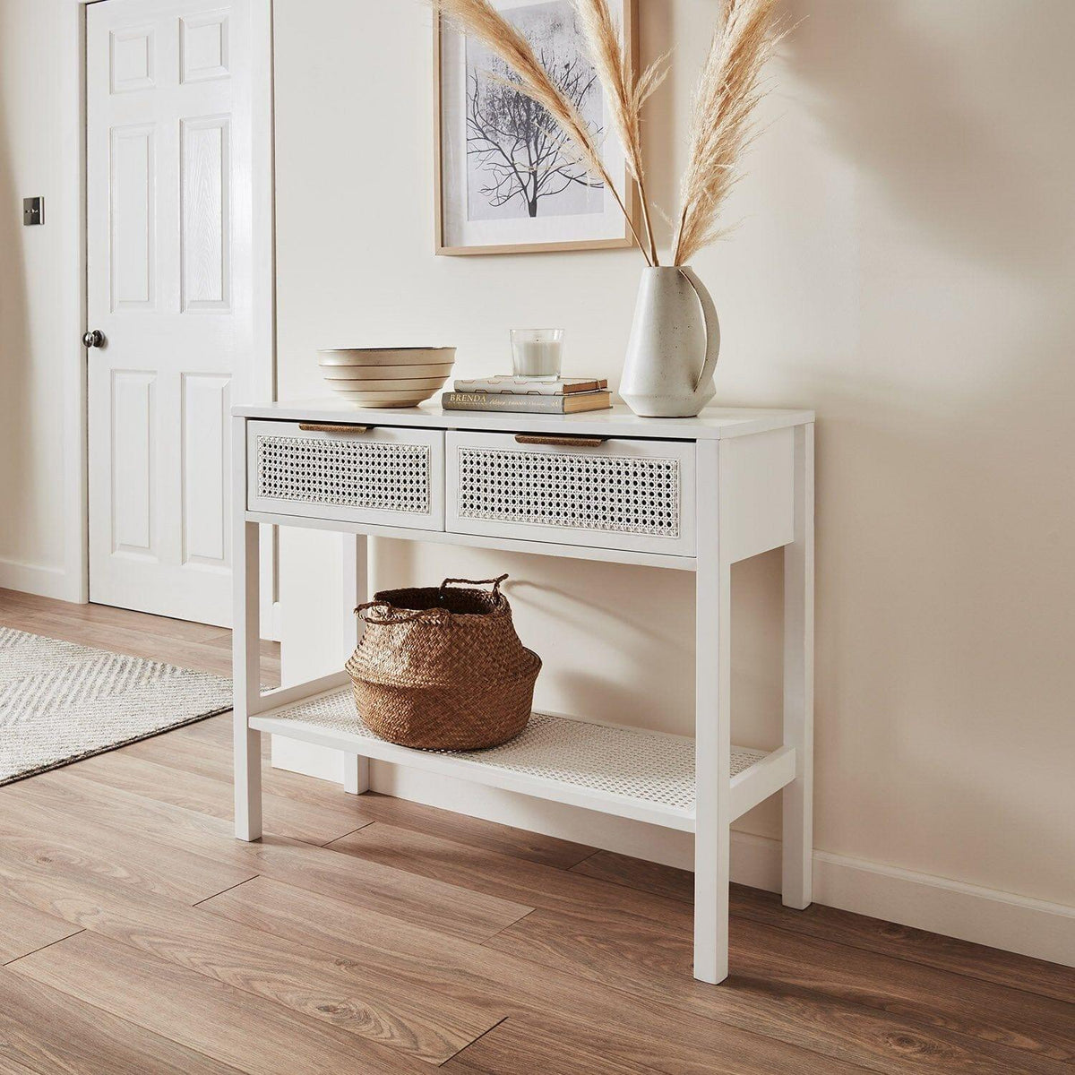 OUTLET - Charlie White 2 Drawer Console Table - Cane Draws