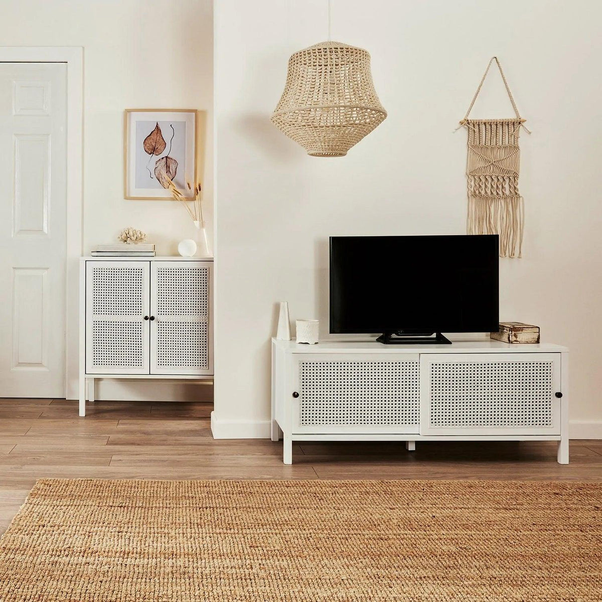 OUTLET - Charlie Small Sideboard - Cane Front - White