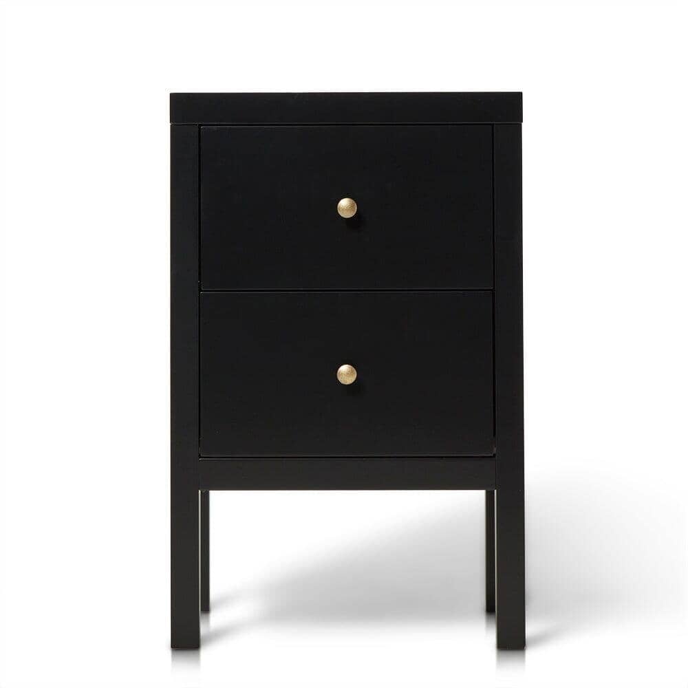 OUTLET - Charlie Two Drawer Bedside Table in Noir Black