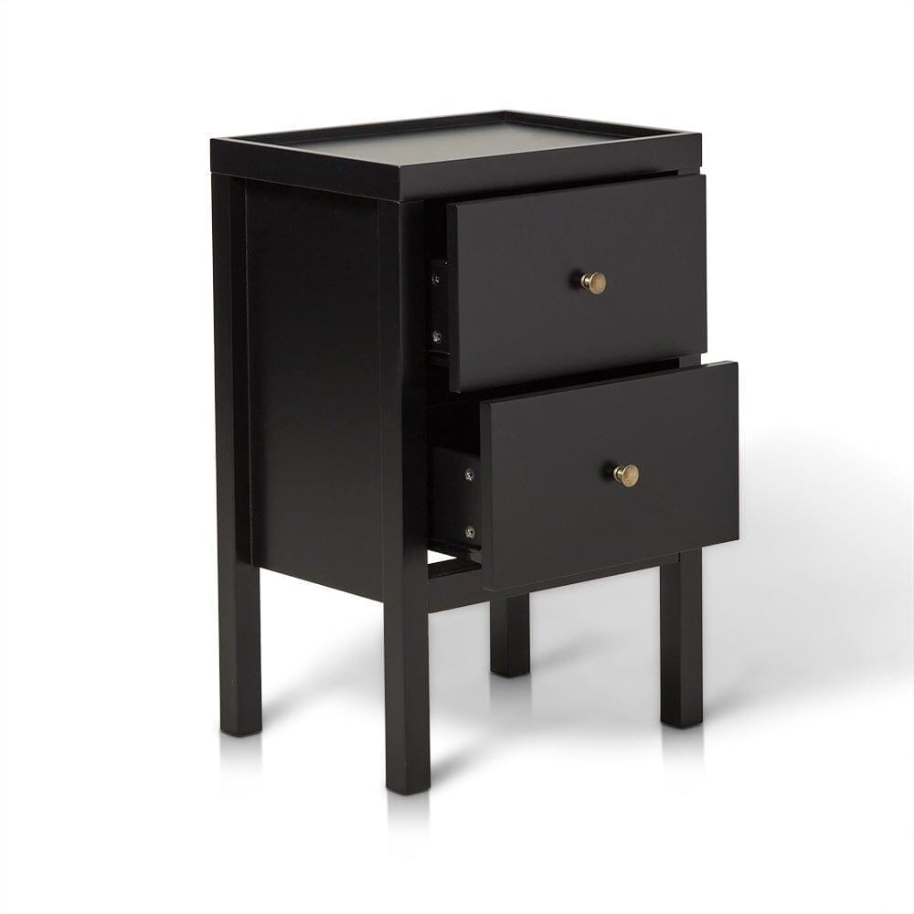 OUTLET - Charlie Two Drawer Bedside Table in Noir Black