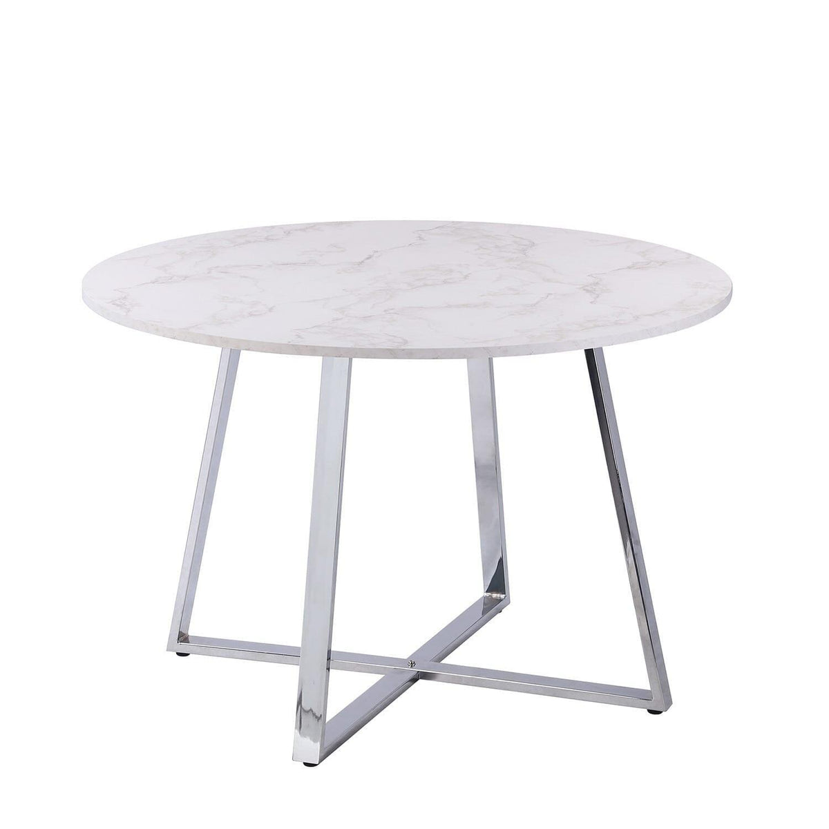 OUTLET - Clara Marble Effect Round Dining Table - Chrome Frame