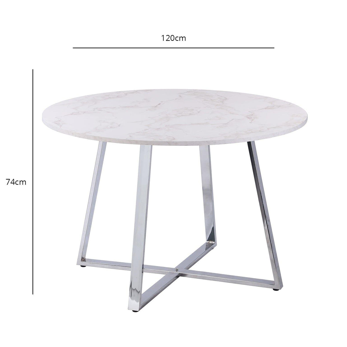 OUTLET - Clara Marble Effect Round Dining Table - Chrome Frame