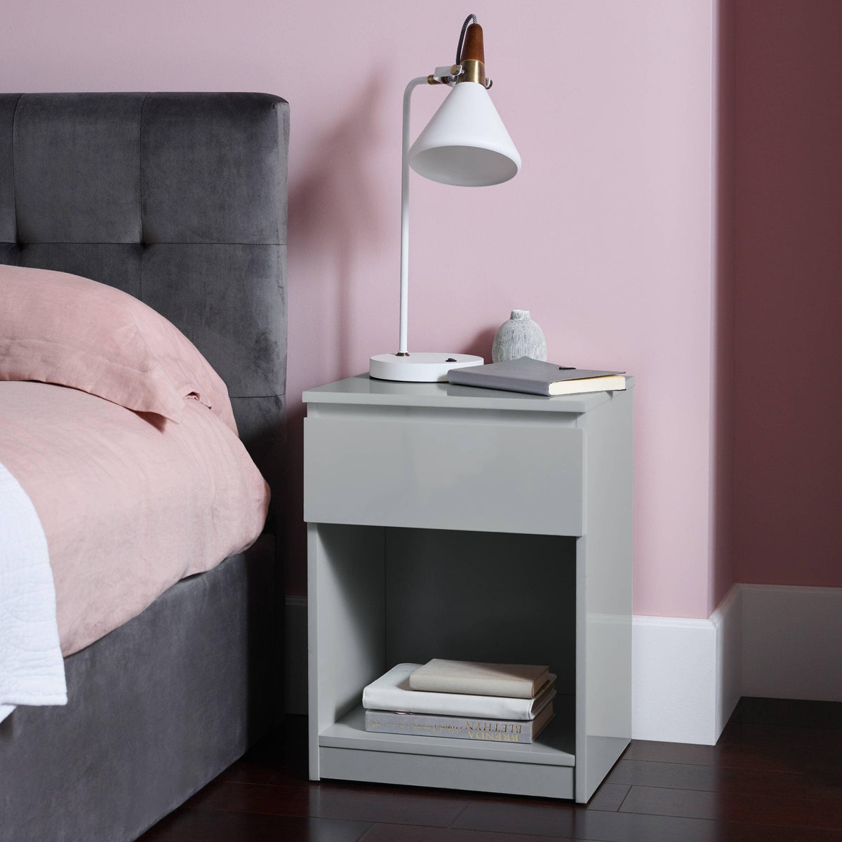 OUTLET - Clemmie Bedside Table - High Gloss - Grey