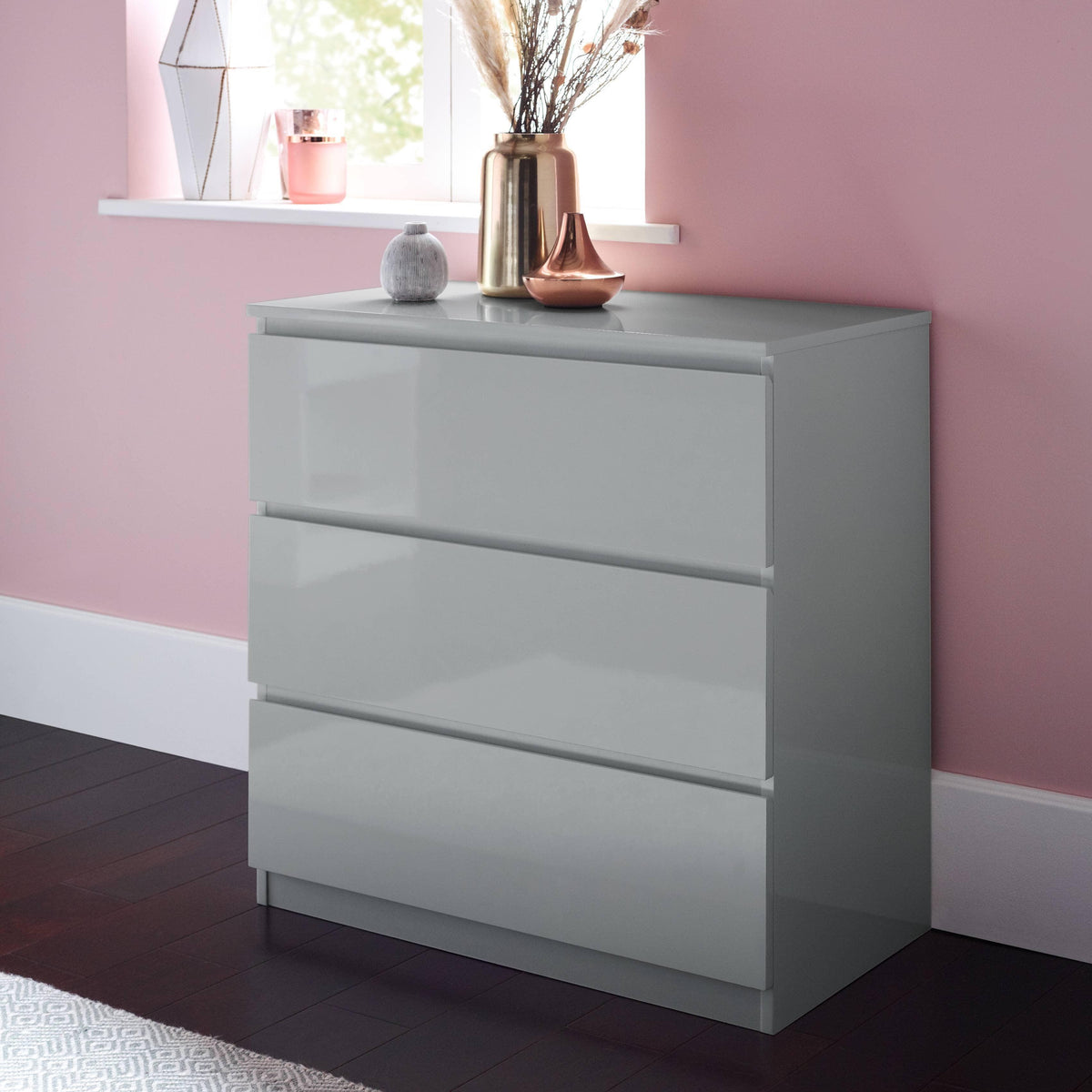 OUTLET - Clemmie Chest of Drawers - High Gloss - Grey