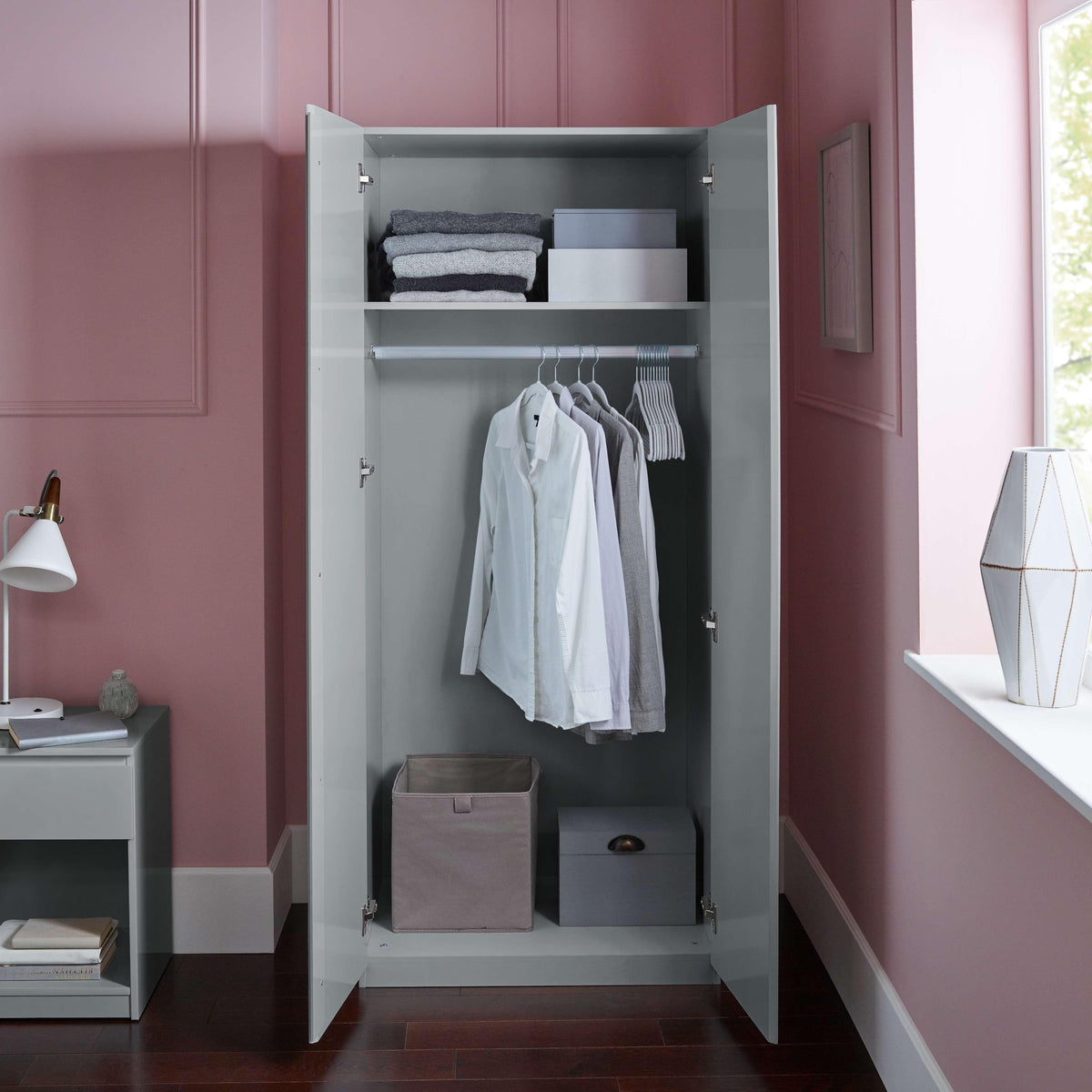 OUTLET - Clemmie Double Wardrobe - High Gloss - Grey