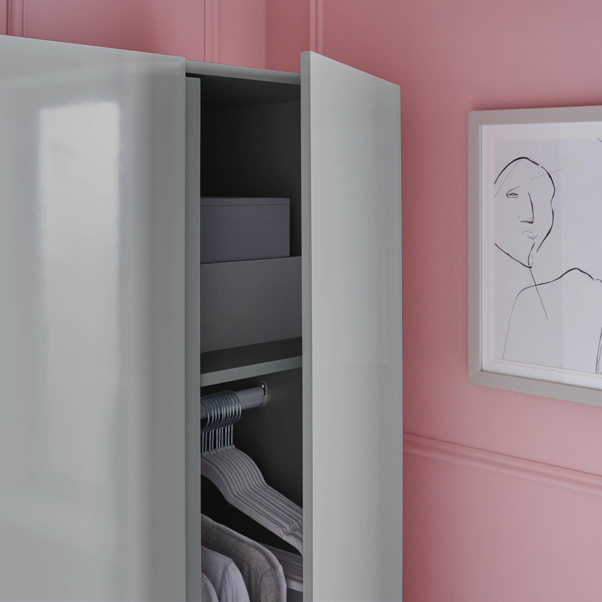 OUTLET - Clemmie Double Wardrobe - High Gloss - Grey