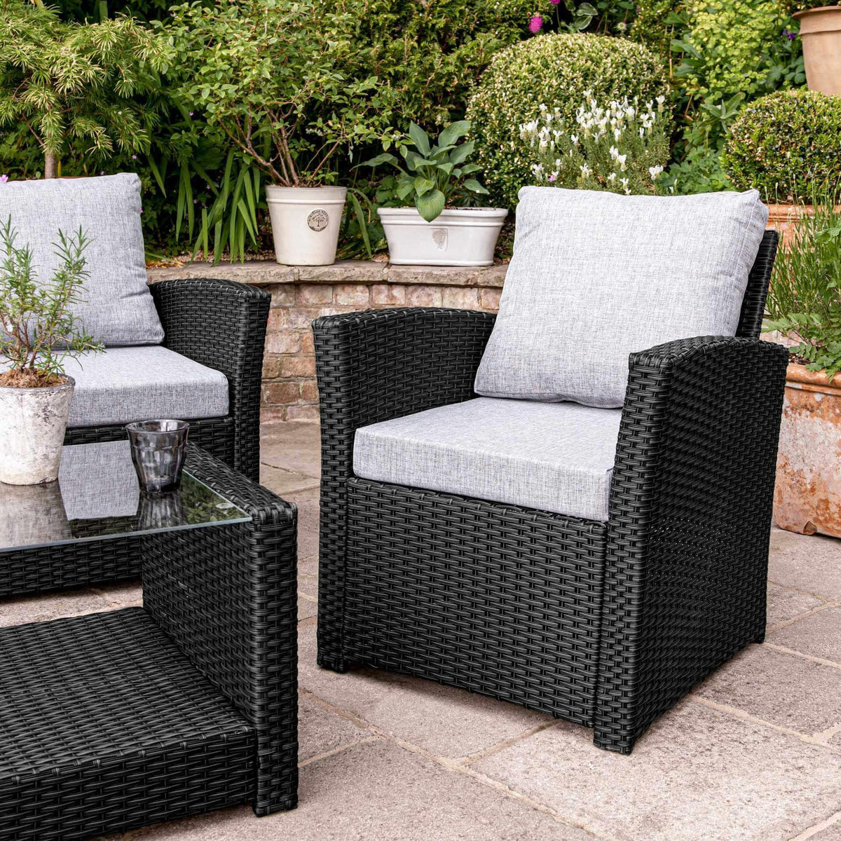 OUTLET - Cote 4 Seater Rattan Garden Sofa Set - Black