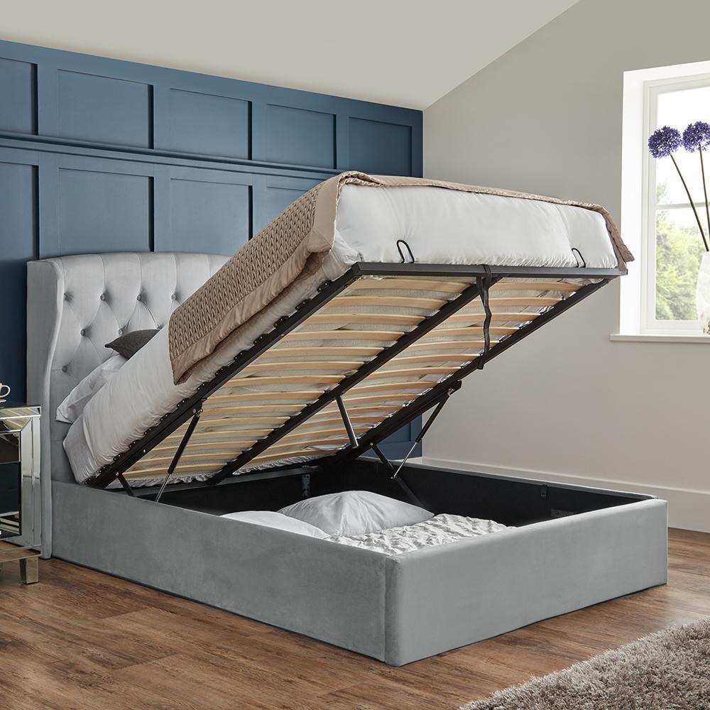 Outlet - Daisy Double Ottoman Bed - Grey Velvet