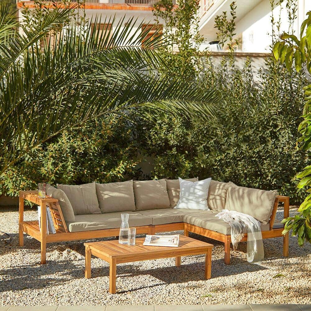 OUTLET - Dakota Wooden Garden Corner Sofa Set - Sand Cushions