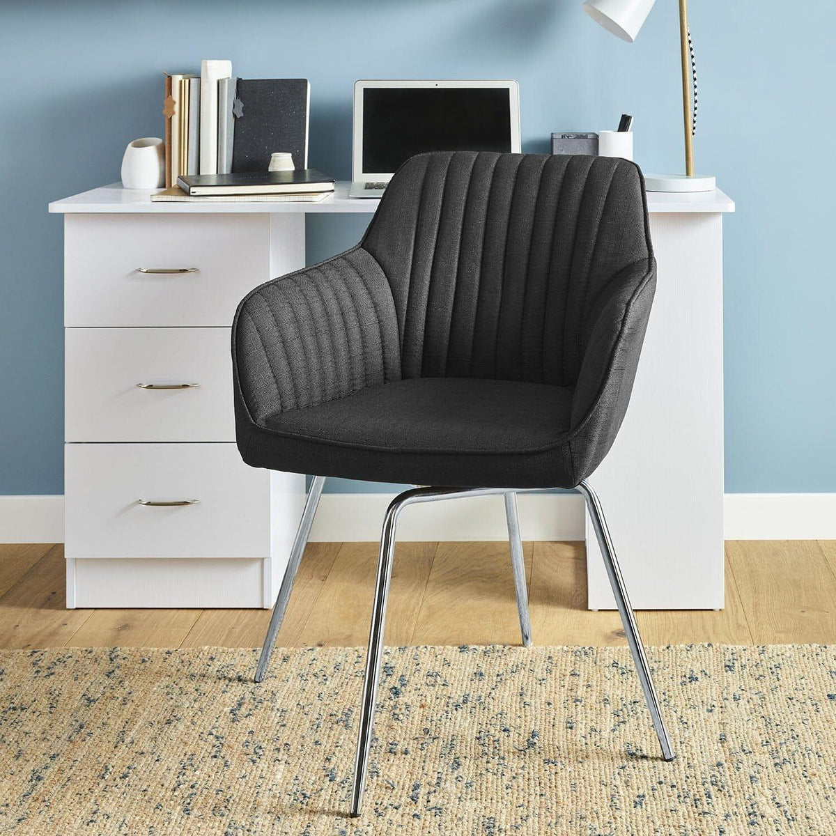OUTLET - Darcy Black Swivel Chair - Chrome Legs