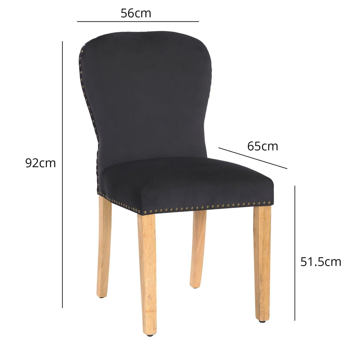 OUTLET - Edward Black Dining Chairs - Set of 2 - Light Wood Legs