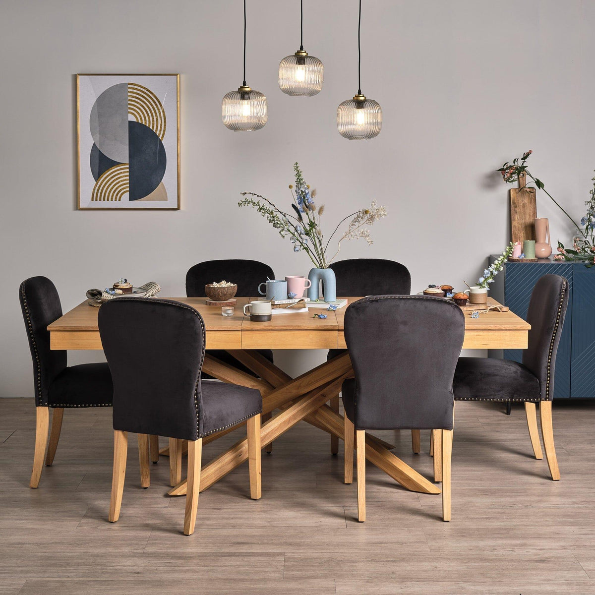 OUTLET - Edward Black Dining Chairs - Set of 2 - Light Wood Legs