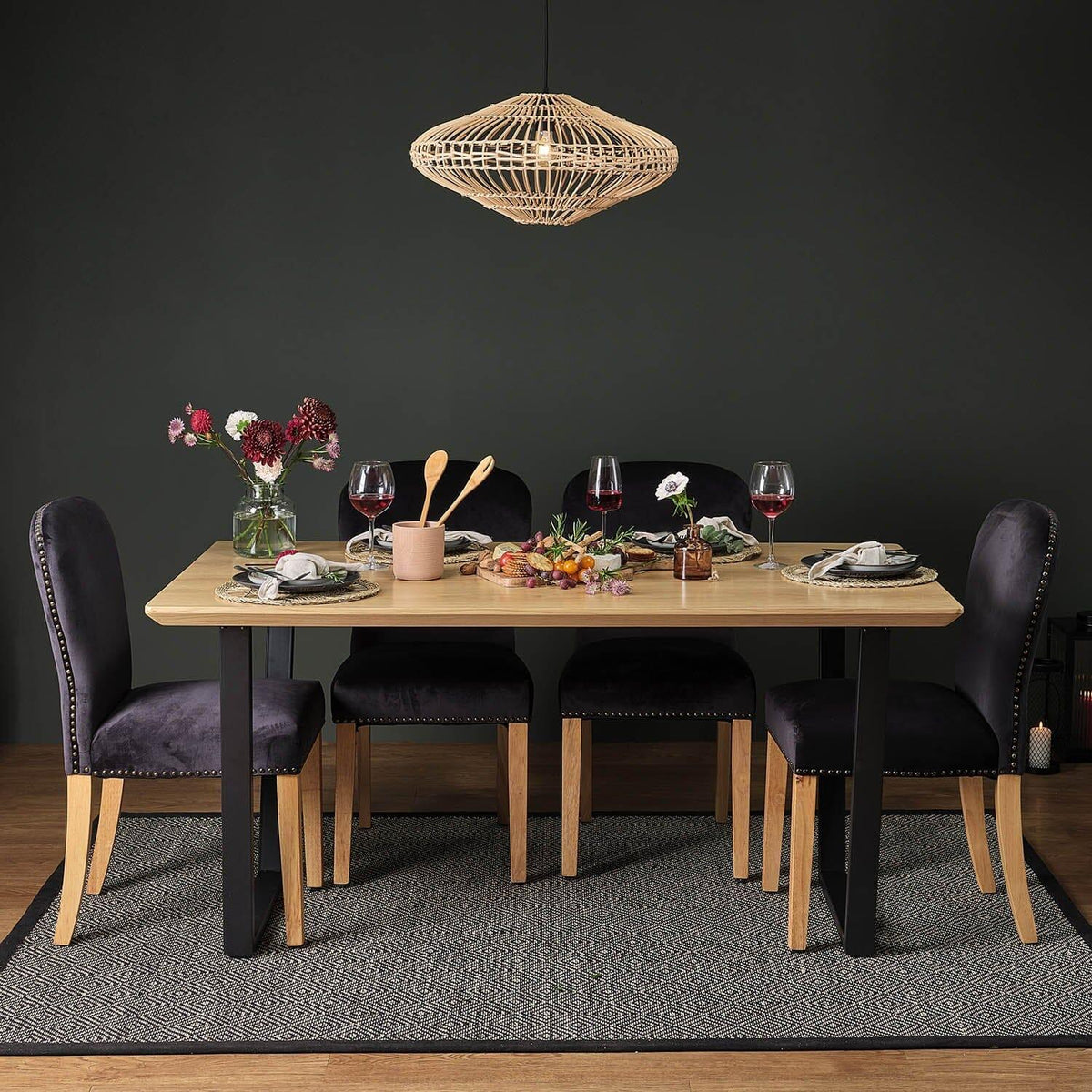 OUTLET - Edward Black Dining Chairs - Set of 2 - Light Wood Legs