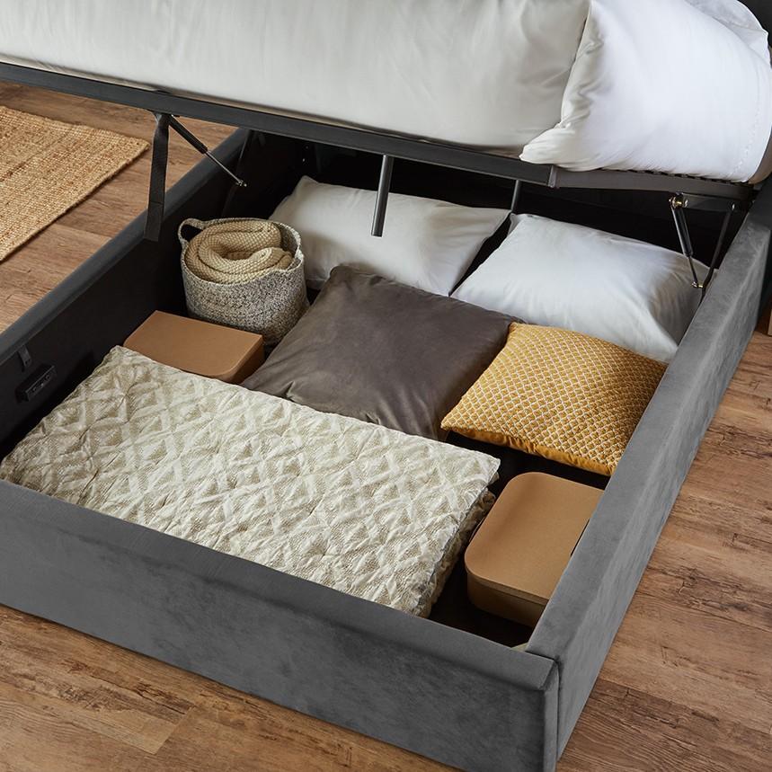 Outlet - Elle Double Ottoman Bed - Grey Velvet
