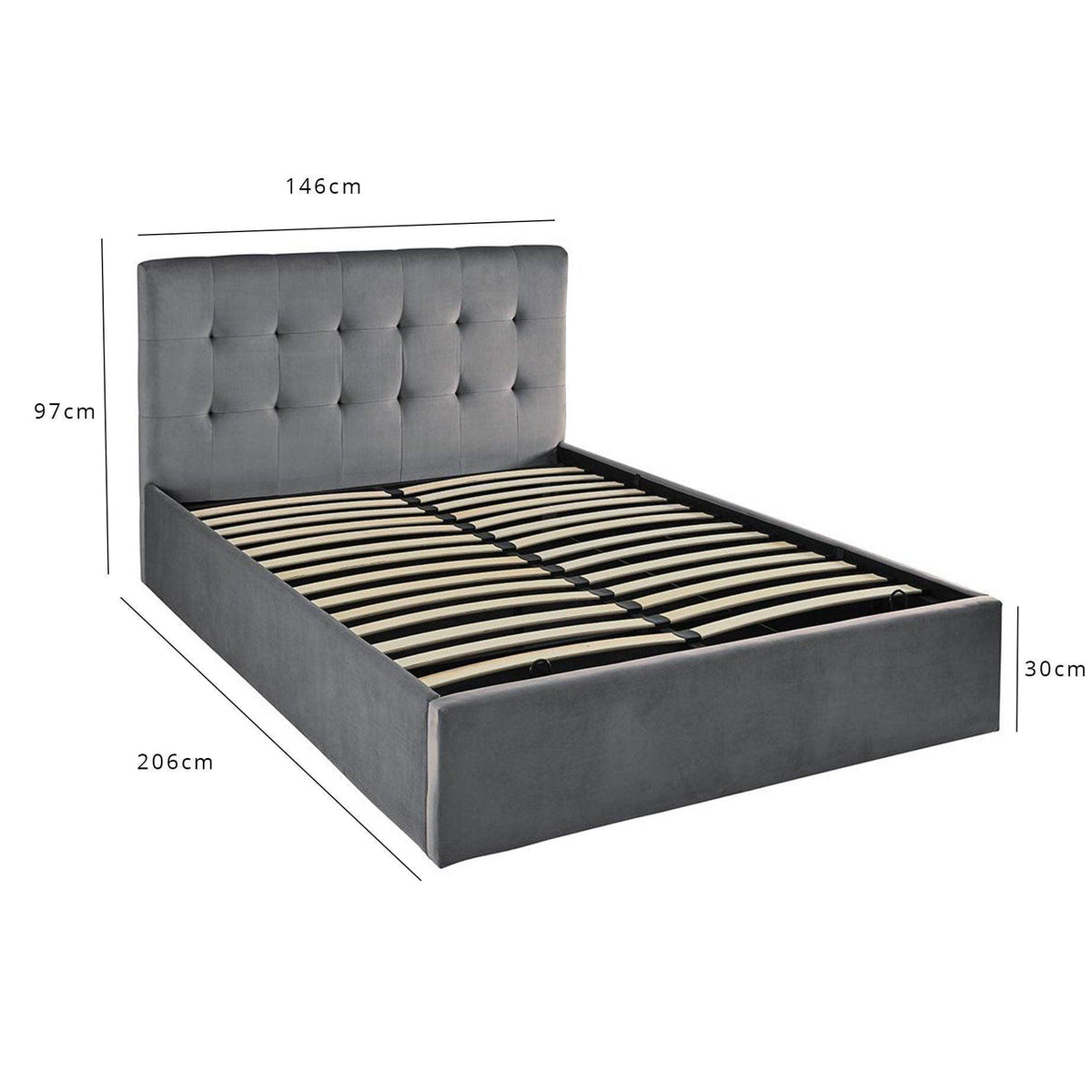 Outlet - Elle Double Ottoman Bed - Grey Velvet