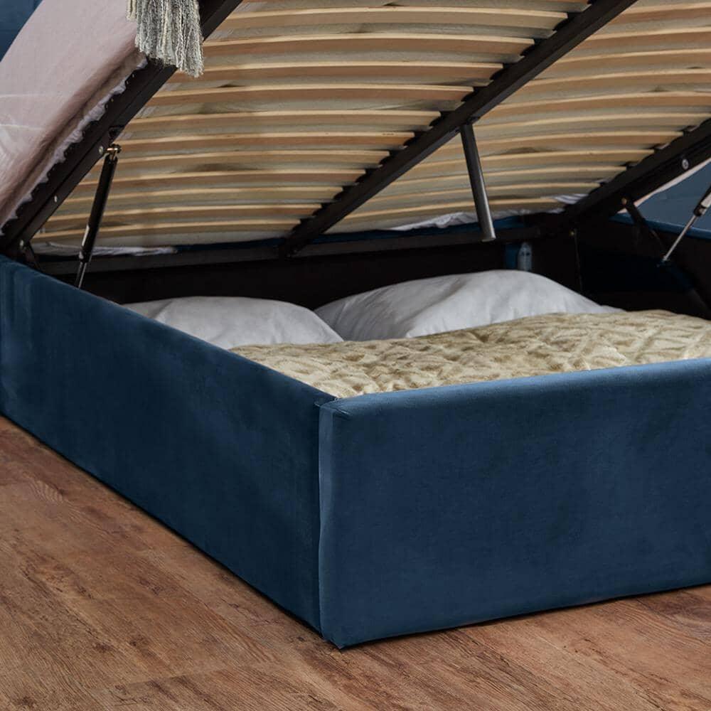 Outlet - Elle King Size Ottoman Bed - Blue Velvet