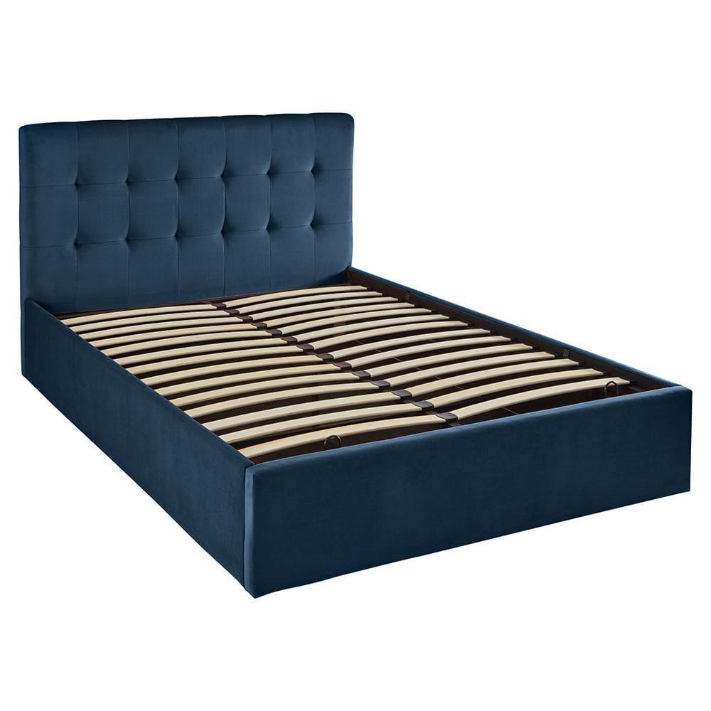 Outlet - Elle King Size Ottoman Bed - Blue Velvet