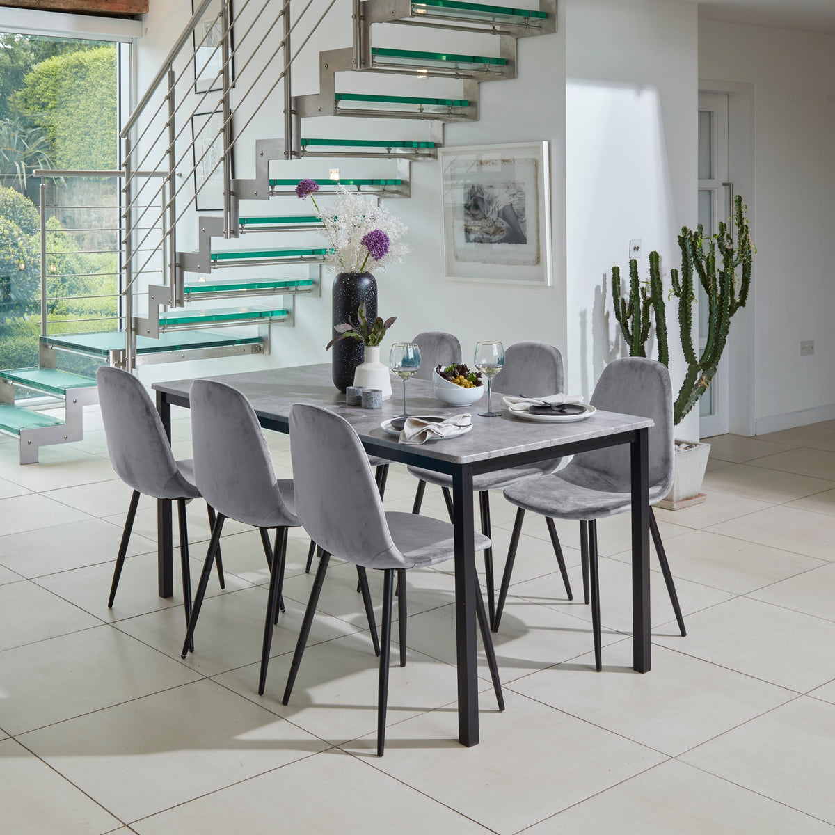 OUTLET - Ellis Grey Dining Chairs - Set of 2 - Black Legs